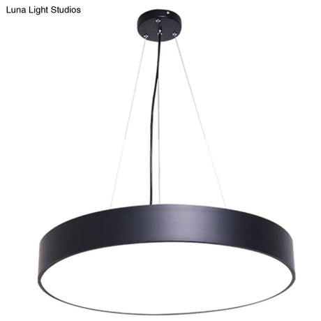 Modern Led Pendant Light: Simple Round Metal Lighting Fixture For Office Black / 16