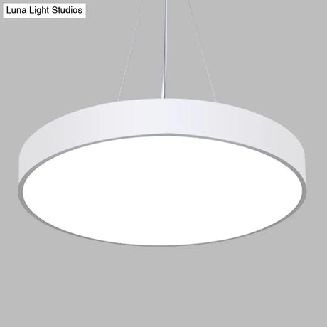 Modern Led Pendant Light: Simple Round Metal Lighting Fixture For Office White / 16