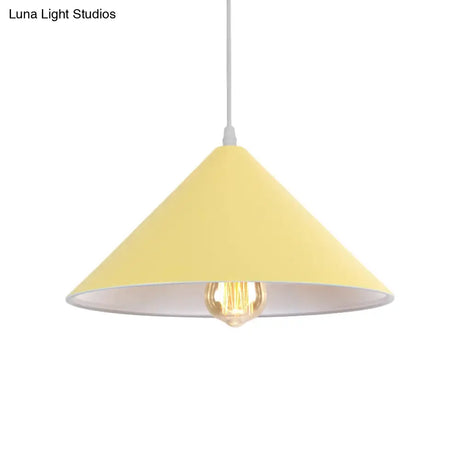Metallic Macaron Style Pendant Light Fixture For Coffee Shops With Conic Shade Single Bulb In