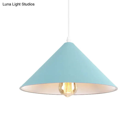 Metallic Macaron Style Pendant Light Fixture For Coffee Shops With Conic Shade Single Bulb In