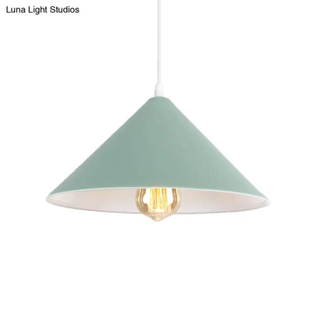 Metallic Macaron Style Pendant Light Fixture For Coffee Shops With Conic Shade Single Bulb In