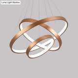 Metallic Minimalist 3-Tier Hoop Led Chandelier In Gold - Warm/White Light