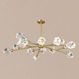 Metallic Pendant Light: Gold Beveled Crystal Shade Minimalist Branch Chandelier For Living Room 15 /