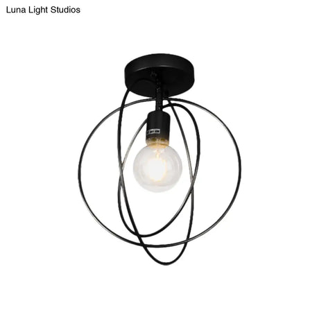 Metallic Rings Semi Flush Light - Retro Stylish Corridor Lighting (Black/Gold)