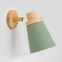 Metallic Swivel Shade Wall Lamp - Macaron 1-Bulb Wood Bedroom Light Fixture Green / B