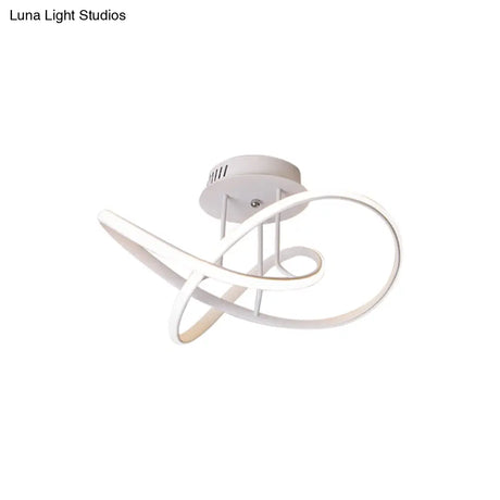 Metallic Twisted Semi Flush Led Ceiling Light In Nordic Black/White/Coffee For Bedroom