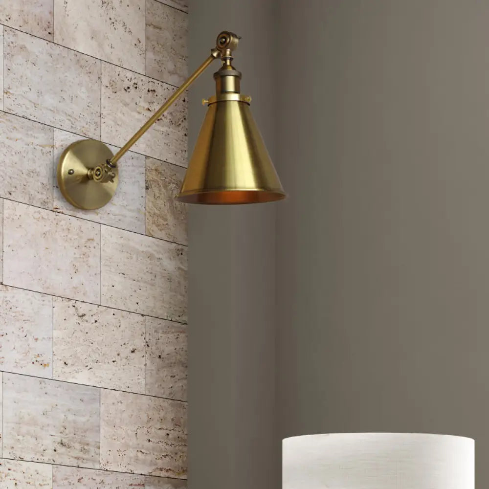 Metallic Vintage Brass Wall Sconce With Tapered Shade - Indoor Lighting (8/12 Diameter) / 8