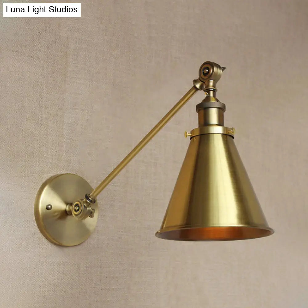 Metallic Vintage Brass Wall Sconce With Tapered Shade - Indoor Lighting (8/12 Diameter)