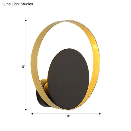 Mid Century Circle Sconce Light: Hotel Wall Mount In Black-Gold