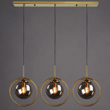 Mid-Century Globe Hanging Lamp With Glass Shade & Metal Ring - Perfect For Bedrooms Grey / Linear