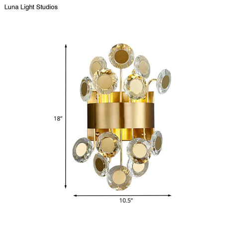 Mid Century Gold Finish Crystal Wall Sconce With Integrated Led Lighting