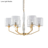 Mid Century Gold Lattice Glass Chandelier - 6 Lights Pillar Style - Bedroom Pendant Gold