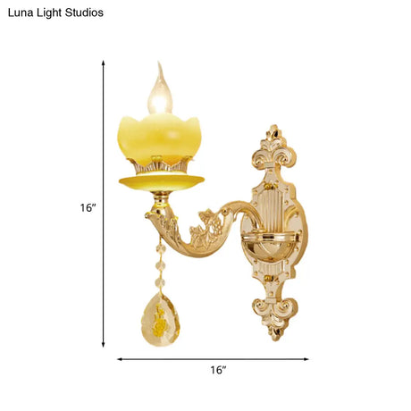Mid-Century Gold Wall Sconce With Crystal Draping - Bedroom Lighting