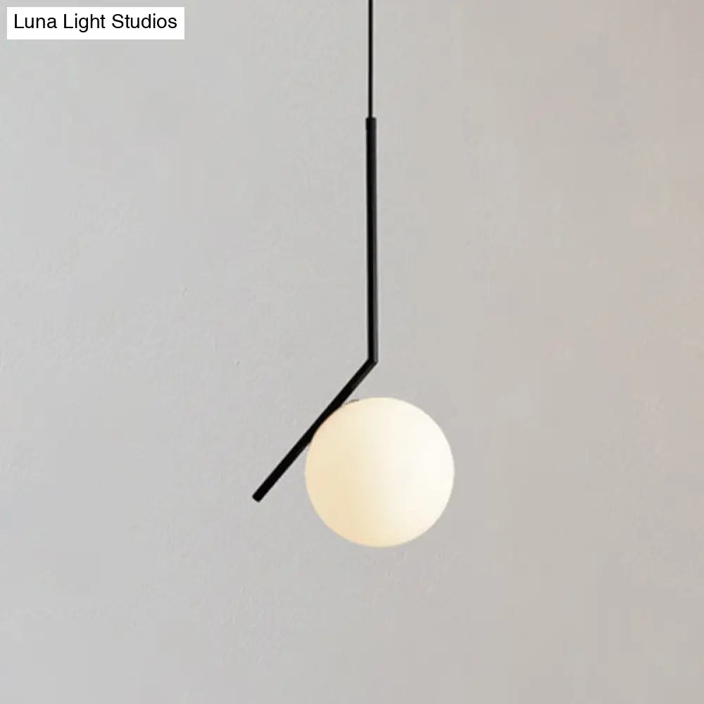 Mid-Century Modern White Glass Hanging Pendant Light For Bedroom - 1-Light Fixture