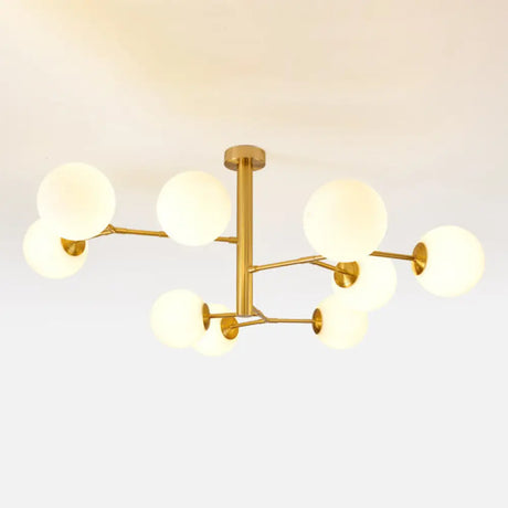 Milk Glass Ball Chandelier With Hand-Blown Simplicity For Living Room Lighting 9 / Gold