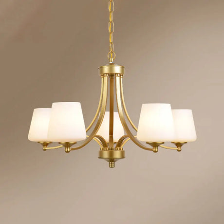 Milk Glass Chandelier: Elegant Cone Shade For Traditional Dining Room Ceiling Lighting 5 / Gold