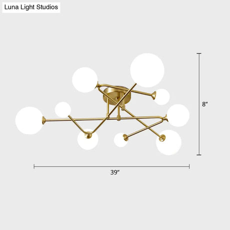 Milk Glass Orb Ceiling Light: Postmodern Brass Flush Mount