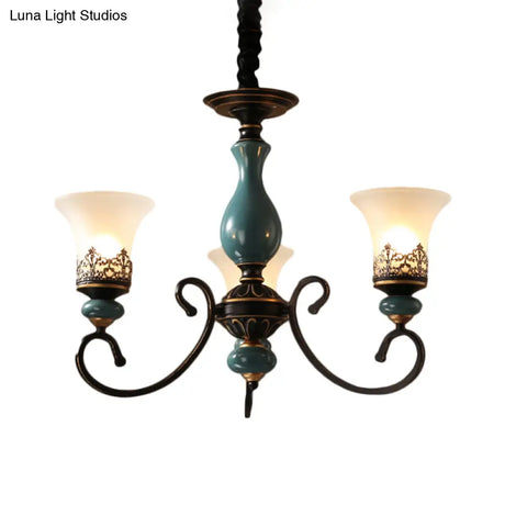 Milky Glass Bell Shade Pendant Light In Rustic Blue - 3/5/6-Head Chandelier For Unique Lighting
