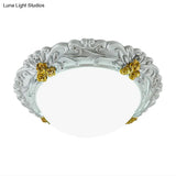 Milky Glass Led Ceiling Fixture - Traditional Semi - Orb Flush Mount Light With White And