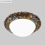 Milky Glass Led Ceiling Fixture - Traditional Semi - Orb Flush Mount Light With White And