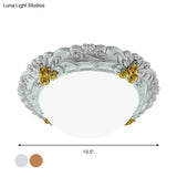 Milky Glass Led Ceiling Fixture - Traditional Semi - Orb Flush Mount Light With White And