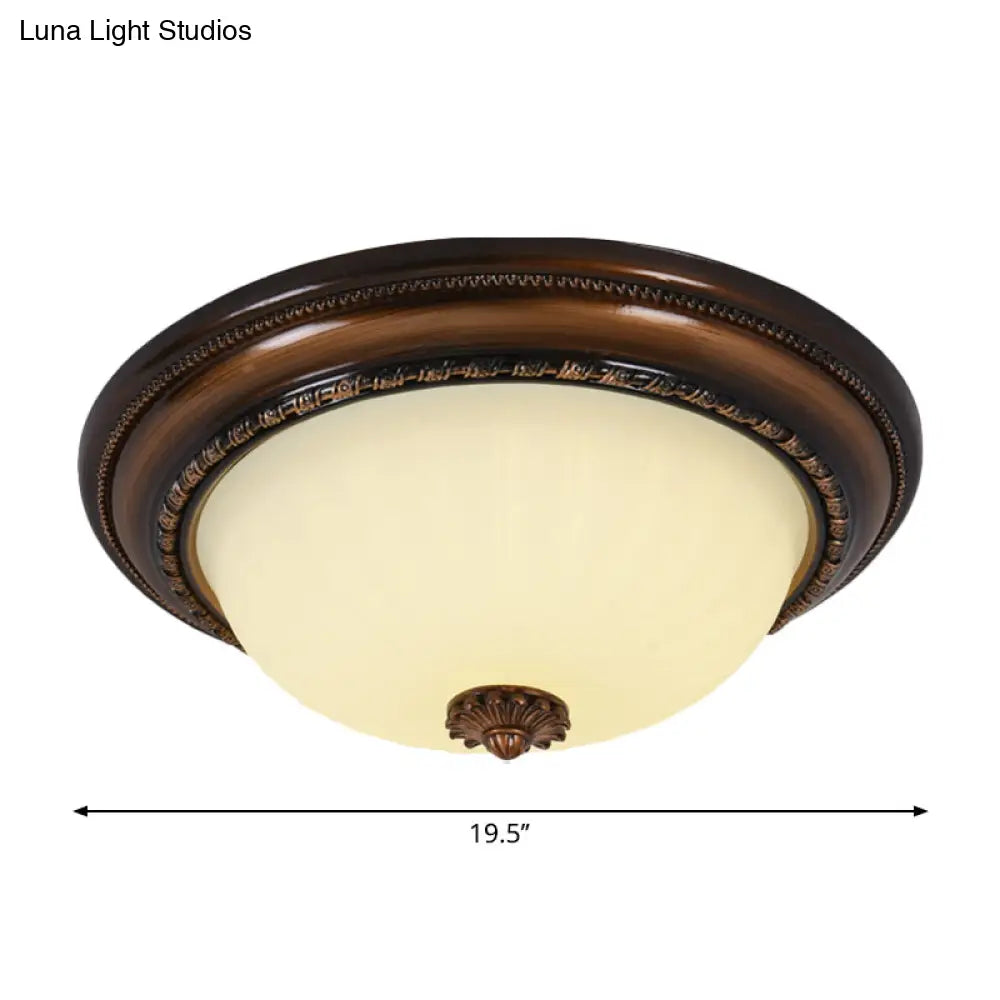 Milky Glass Led Cloche Flush Mount Ceiling Light In Brown - 14’/16’/19.5’ Width