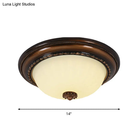 Milky Glass Led Cloche Flush Mount Ceiling Light In Brown - 14’/16’/19.5’ Width