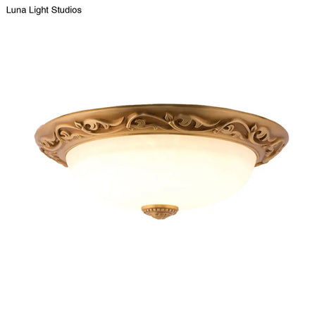 Milky Glass Led Dome Ceiling Light In Retro Style For Drawing Room - 12’/16’/19.5’ W