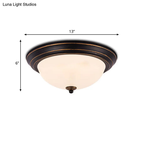 Milky Glass Led Flush Mount Ceiling Light Black For Study 13’/15’ W
