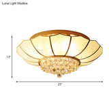 Milky Glass Scalloped Flush Light - 4/6 Lights Bedroom Mount With Crystal Ball