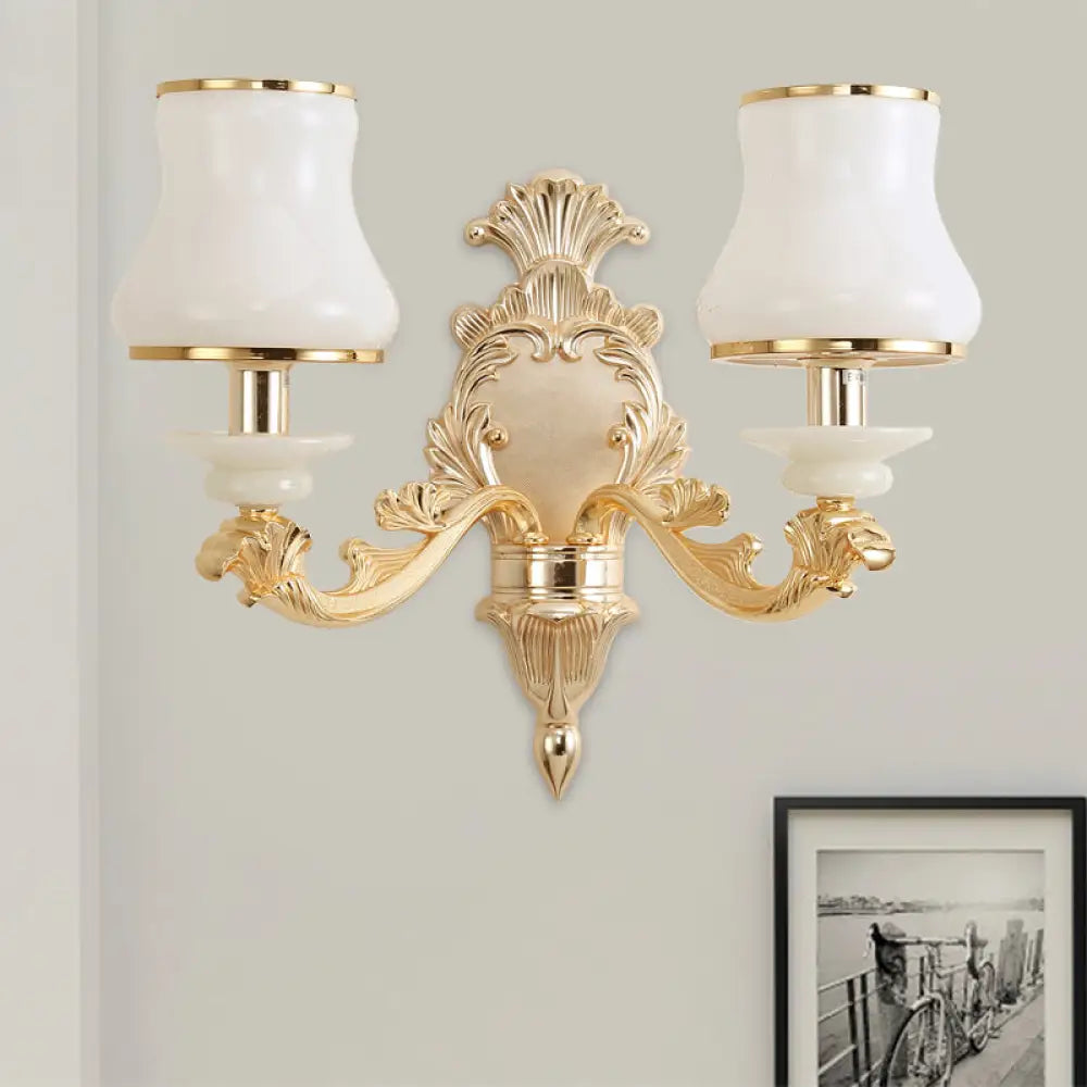 Milky Glass Wall Sconce In Classic Jar Shape With Yellow Mount 2 /