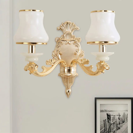 Milky Glass Wall Sconce In Classic Jar Shape With Yellow Mount 2 /