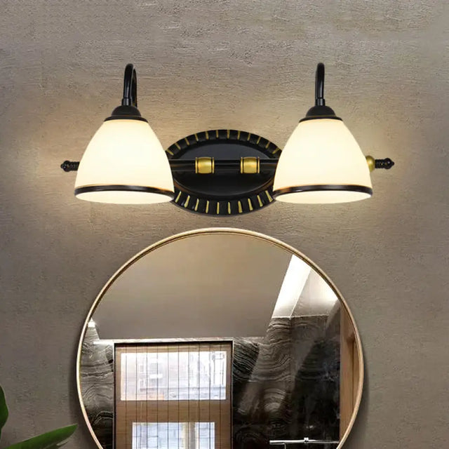 Milky Glass Wall Sconce With Black Metal Arm - 2/3 Bulb Vanity Fixture 2 /