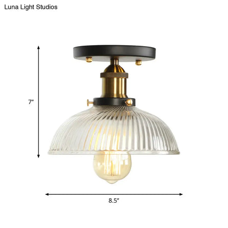 Mini Corridor Semi Flush Light Farmhouse Globe/Pear Ceiling Lamp – Clear Ribbed Glass Black &