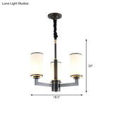 Minimal Black Chandelier With 3 Armed Heads Frosted White Glass Shades - Dining Room Ceiling Fixture