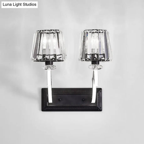 Minimal Black Crystal Wall Lamp With Cone Shade And Mount For Bedroom