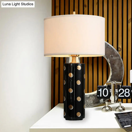 Minimal Drum Table Lamp: White Light Fabric Cylinder Base - Perfect Bedroom Nightstand Lighting
