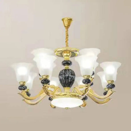 Minimal Frosted Glass Morning Glory Chandelier - Ideal Living Room Hanging Lamp 12 / Black
