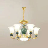 Minimal Frosted Glass Morning Glory Chandelier - Ideal Living Room Hanging Lamp 6 / Green
