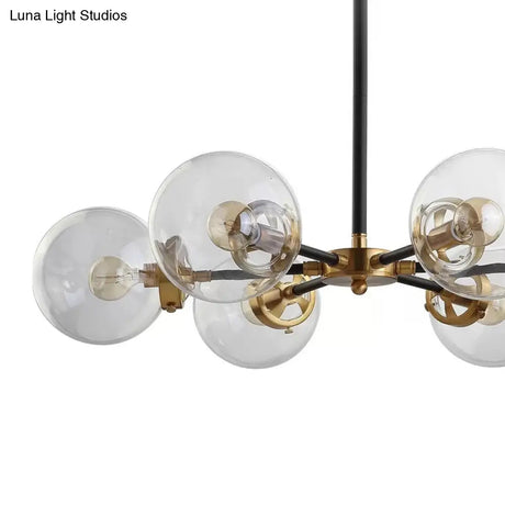 Minimal Gold & Black Bubble Chandelier - 6 Light Glass Pendant Lighting