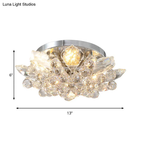 Minimal Gold/Silver Bedroom Flush Ceiling Light With Irregular Crystal Shade - Set Of 4