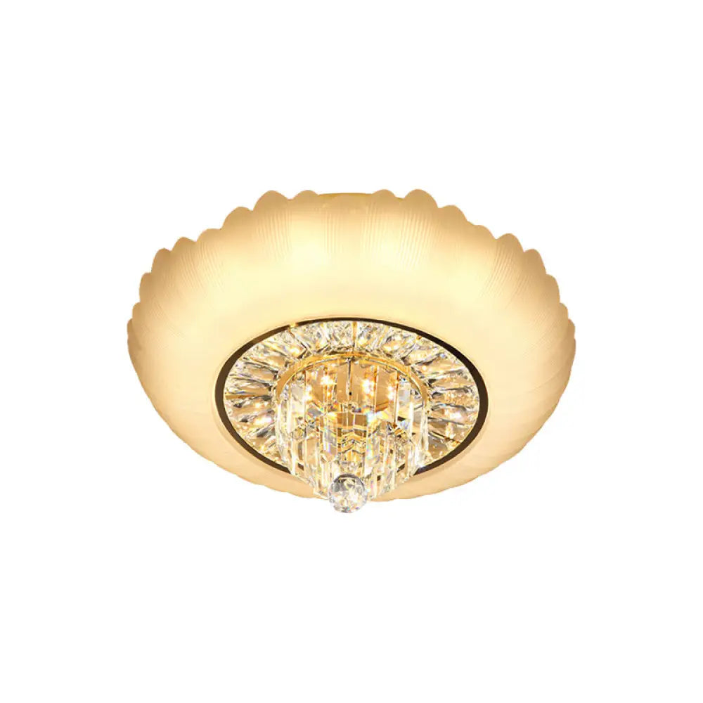 Minimal Led Crystal Flush Light Fixture With Amber Glass Shade - Ceiling Mount For Living Room