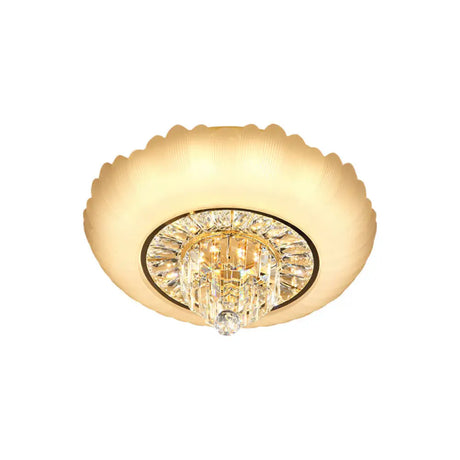 Minimal Led Crystal Flush Light Fixture With Amber Glass Shade - Ceiling Mount For Living Room
