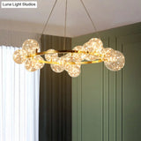 Minimal Living Room Led Chandelier - Gold Pendant Lighting With Clear Glass Orb Shade