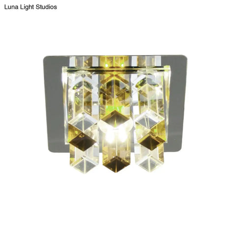 Minimal Square Led Flush Mount Light With Crystal Block - Blue/Clear/Tan Ideal For Hallway Ceiling