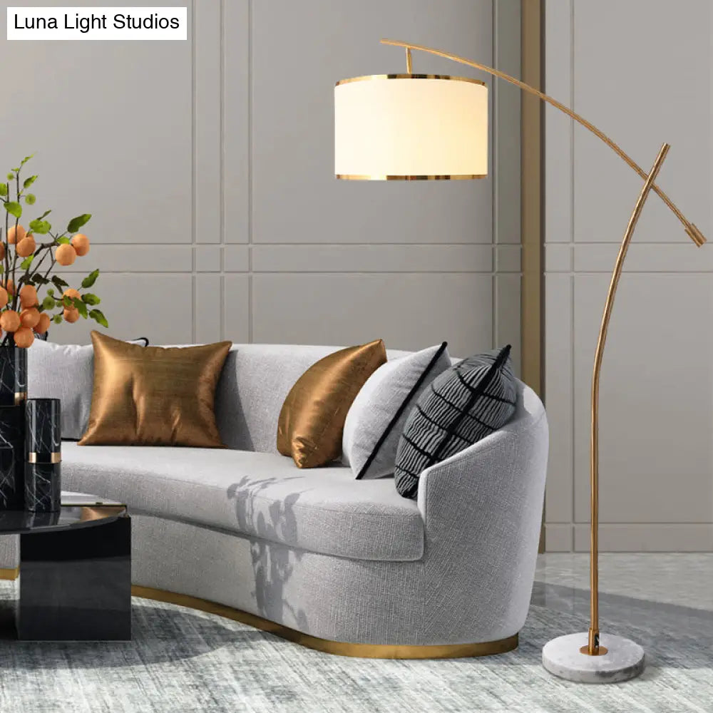 Minimalist 1-Light Fabric Floor Lamp With Marble Base In White