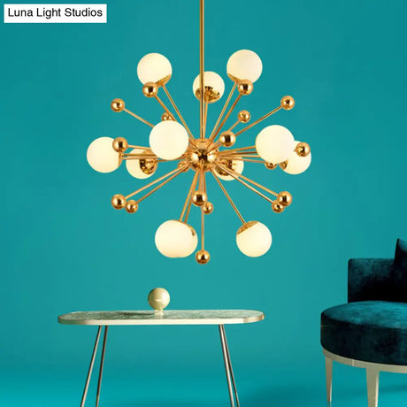 Minimalist 12-Light Cream Glass Pendant Light For Living Room - Golden Dandelion Chandelier