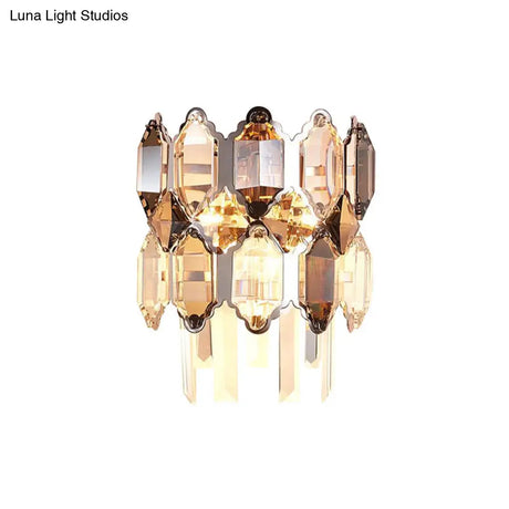 Minimalist 2-Tier Crystal Sconce Lamp - 2 Heads Clear Living Room Wall Lighting Fixture