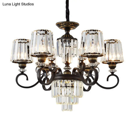Minimalist 3-Tier Black Crystal Chandelier - 3/6 Lights With Conical Shade