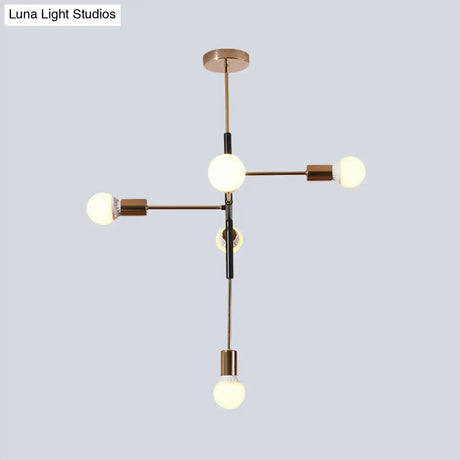 Minimalist 5-Light Metal Linear Chandelier - Brass Hanging Lamp For Living Room
